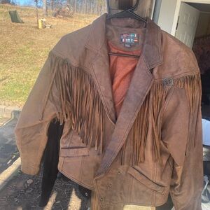 Brown Western Vintage Leather Fringe Jacket